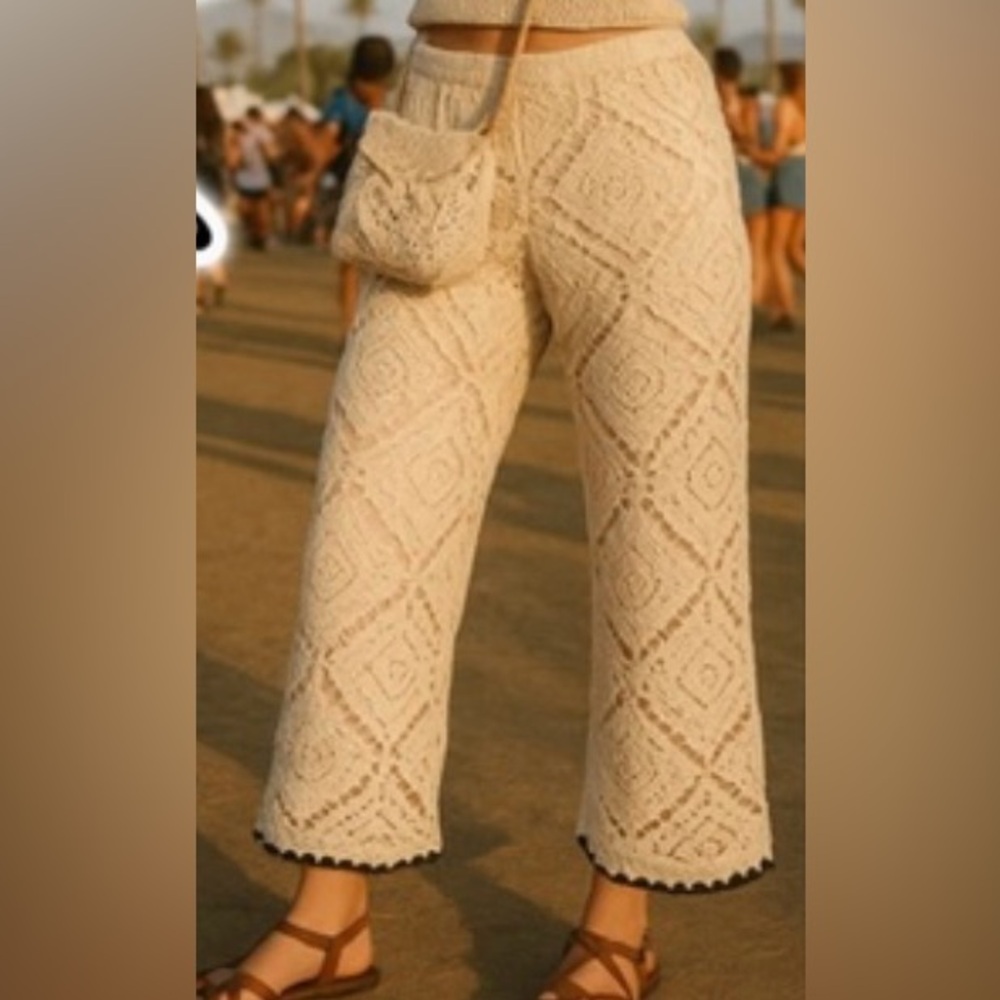 NWT Ultra Pink Cream Lace Crochet Pants sz M